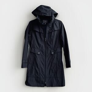 Cole Haan Signature Hooded Rain Jacket Long Vented Women’s Size S Small Black
